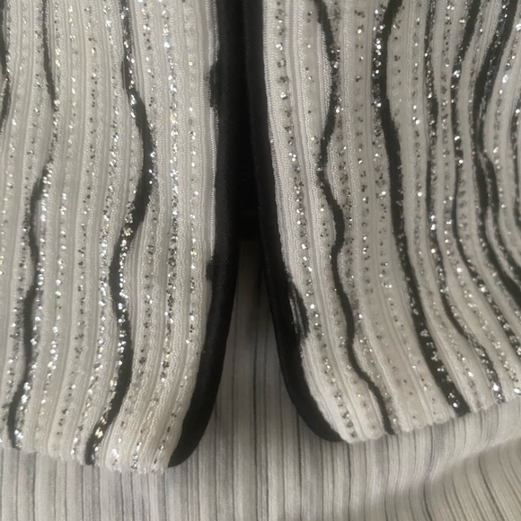 Alex Evenings Top or Cover-White w/ Black & Sparkle Silver Slimming Stripes. - Picture 7 of 10